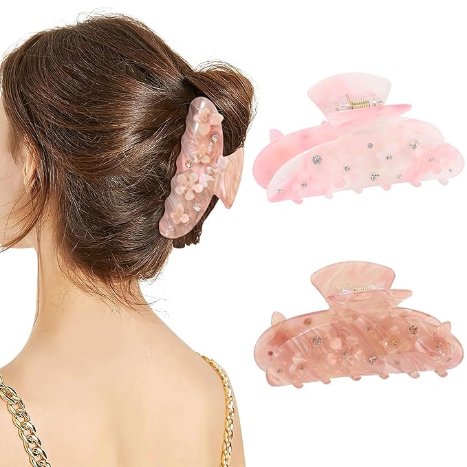 HAIMEIKANG 2 PCs Flower Acrylic Hair Claw Clips for Women - Non Slip Strong Hold Cute Non-slip Stylish Accessories for Thick Thin Hair