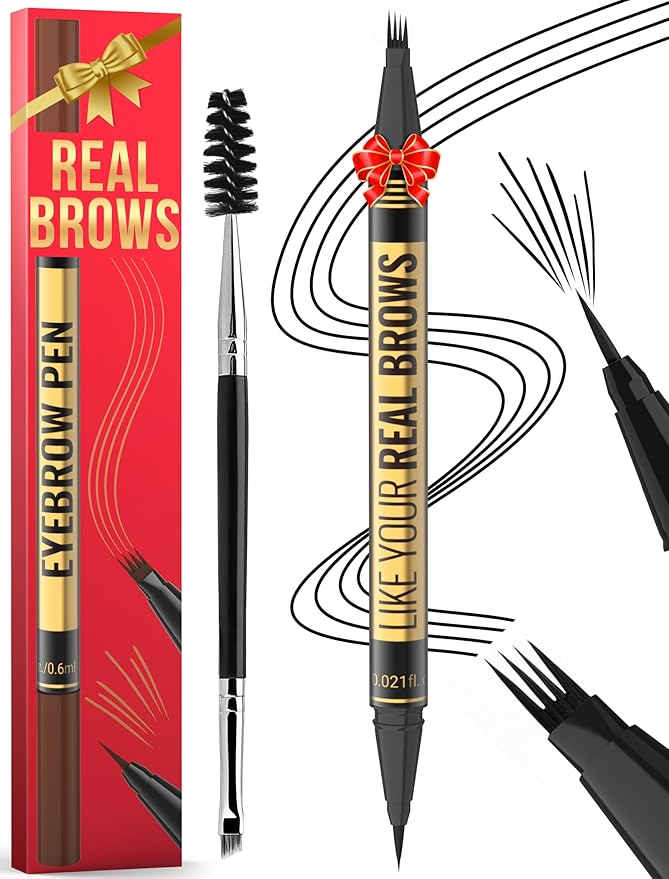 Vevivia Beauty Eyebrow Pen - Microblading eyebrow pencil with Micro-Fork Tip & Precision Tip for Natural Brows, Eyebrow Pencils for Women, Dual-Ended Brow Brush, Waterproof, Black