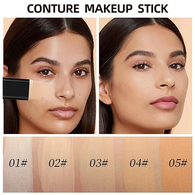 Foundation Stick,2 in 1 Dual-Ended Long-Lasting & Waterproof Concealer Korean Foundation Contour Sticks,Contouring Foundation with Brush,Full Coverage Matte Finish for Face Makeup(04WHEAT)