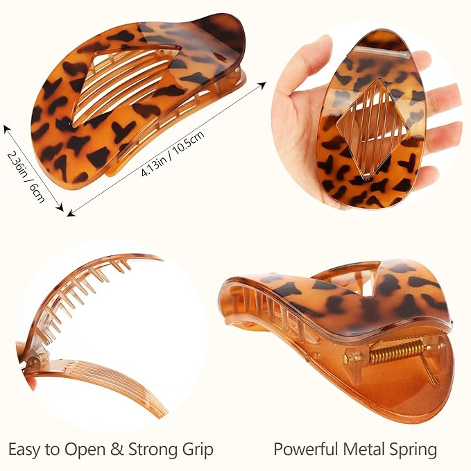 Atoden Flat Hair Clips Duckbill Large Claw Clips for Thick Medium Thin Hair 6Pcs French Barrettes Accessories for Women Girls Oval Round Leopard Tortoise Shell Neutral Color