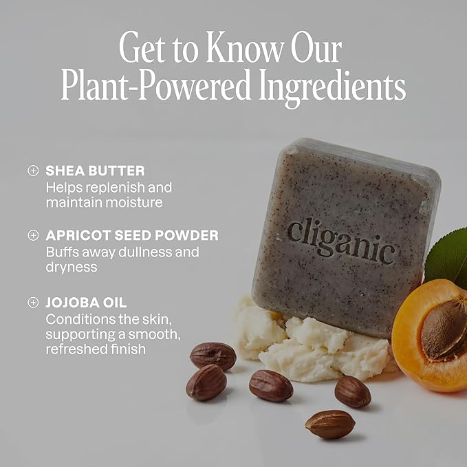 Cliganic Exfoliating Bar Soap – Body Scrub Soap For |Men & Women with 98% Natural Ingredients Cleanses, Smooths & Revitalizes Skin, Moisturizing Soap Bar - Violet Wood Scent (2 Pack)