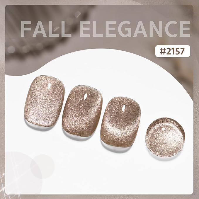 GAOY Champagne Glassy Cat Eye Gel Nail Polish, 16ml Glitter Holographic Nail Polish with Magnet, Reflective Translucent UV Gel, 2157 Fall Elegance