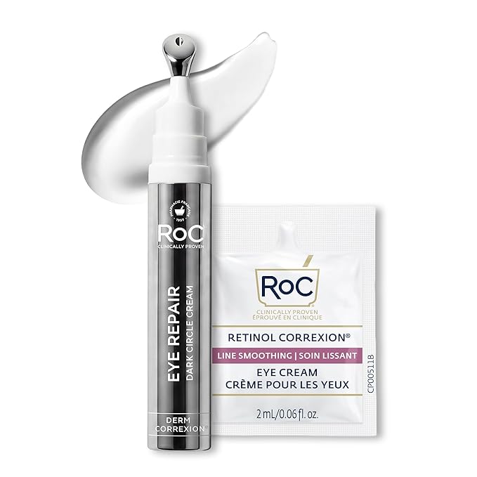RoC Derm Correxion Retinol Eye Repair Dark Circle Cream Treatment with Niacinamide, Resveratrol, Proxygen for puffy eyes, wrinkles, and crow's feet with Line Smoothing Eye Packette