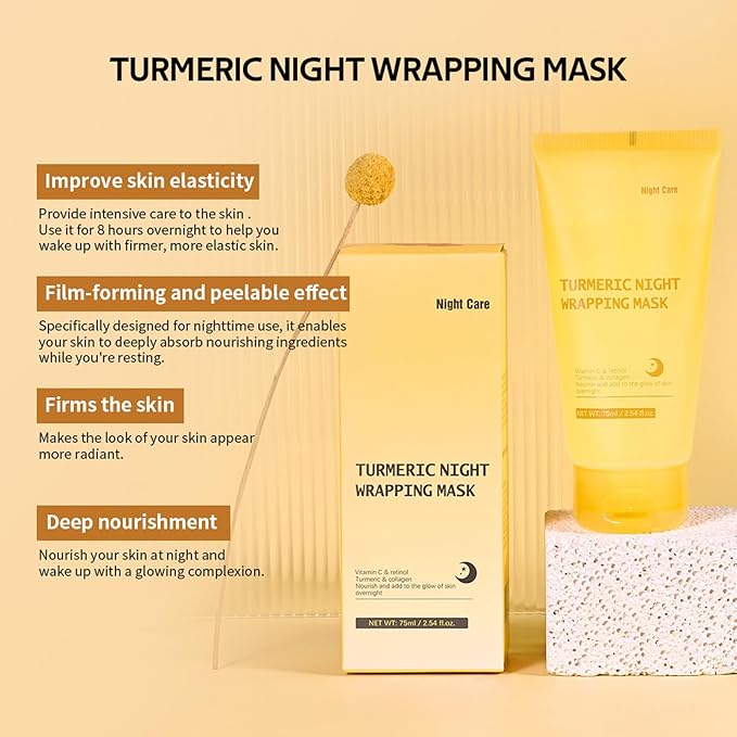 Turmeric Peel Off Face Mask, Wrapping Moisturizing Water Face Mask, Quickly Absorbed Non-Sticky Supplement Nutrition Improving Skin Elasticity Nourishes Firming Smooth for Daily Skin Care