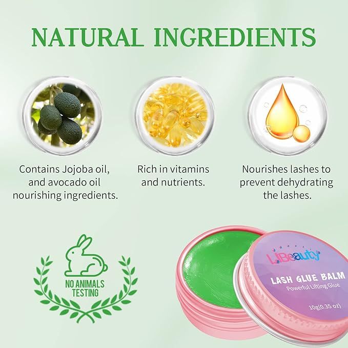 Libeauty Lash Lift Glue Balm Lash Lift Adhesive Strong Sticky Fruit Flavor Eyelash & Eyebrow Perm Glue Balm Brow Lamination Gel (Green Apple, 10g/0.35oz)