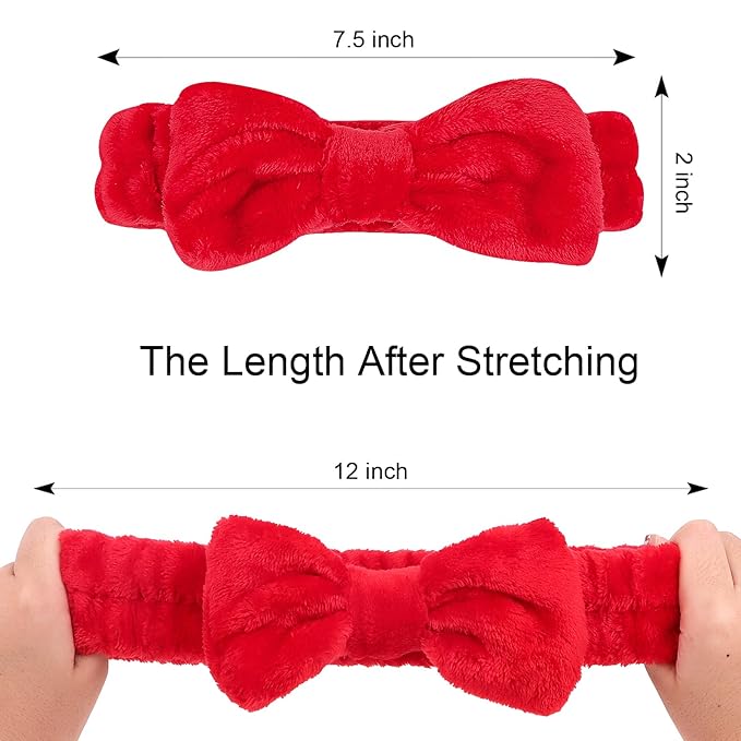 Casoty 10 Pcs Red Makeup Headbands, Hair Band for Washing Face, Soft Coral Fleece Makeup Headband for Women Girls, Bow Hair Bands, Towel Headbands for Face Washing Shower Skin Care Yoga