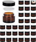 1oz Glass Jar with Lid, Hoa Kinh 30Pack Amber Round Containers Cosmetic Glass Jars with Inner Liners and Black Lids Travel Jars for Storing Lip and Body Scrub, Lotion, Body Butter, Bath Salts, Liquid