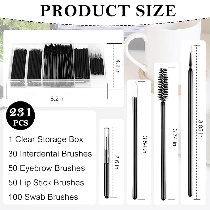 230 Pcs Brow Lamination Supplies with Plastic Box Black Micro Eyebrow Brush Spoolies Disposable Lip Applicators Eyelash Brush Mascara Wands Micro Swabs Brow Lamination Kit for DIY Eyelash