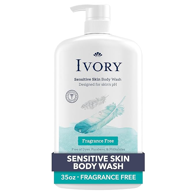 Ivory Body Wash, Designed for the Whole Family, Gentle Formula, Free of Dyes Heavy Perfumes Parabens Phthalates & Silicones, Designed for Skin's pH, Fragrance-Free, 35 oz