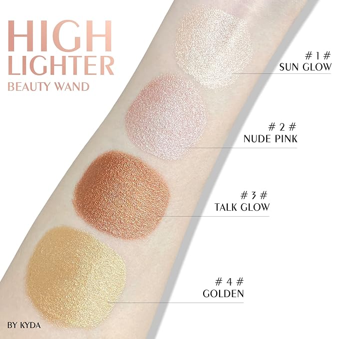 KYDA Liquid Highlighter Wand, Buildable Glow Face Illuminator, Shimmer Highlighter Bronzer Makeup Stick, Smooth Blendable Coverage with Cushion Applicator, Talk Glow, 06 fl oz