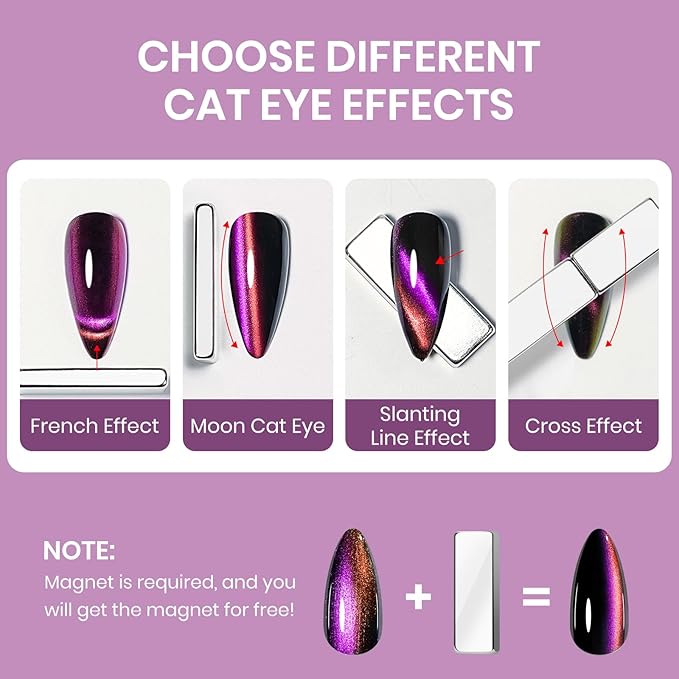9D Magnetic Cat Eye Nail Polish Set, Cateye Nail Polish Non Gel with Magnet, Multi-Color Holographic Glitter Quick Dry Nail Lacquer High Glossy DIY Salon Gift for Women Girl