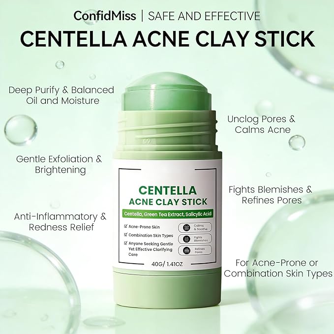 Clay Mask Stick, Deep pore Cleansing, Exfoliator Blackhead Remover Pore Cleanser Gentle Exfoliation Skin Brightening, Hydrating & Moisturizing Face Mud Mask for All Skin Types, Men & Women (Green)