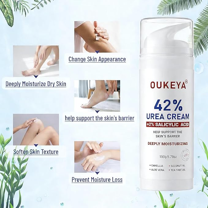 OUKEYA Urea Cream 42% Plus 2% Salicylic Acid, For Extremely Dry Skin on Heels, Elbows, Knees, 5.29 Ounce (Pack of 2)