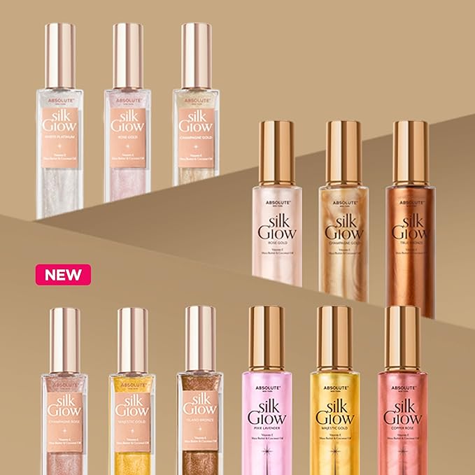 Absolute New York - Silk Glow Shimmer Mist Glow, Radiant, Shimmer Body & Face & Hair, Shea Butter, Coconut Oil, Vitamin E (SBGS11 Champagne Rose Mist, 3.4 fl oz)