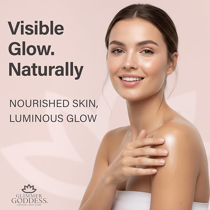 Glimmer Goddess Shimmer Body Butter with Organic Whipped Shea Butter for Hydration, Moisturizing & Silky Natural Glow - Gold Sexy, 4 oz