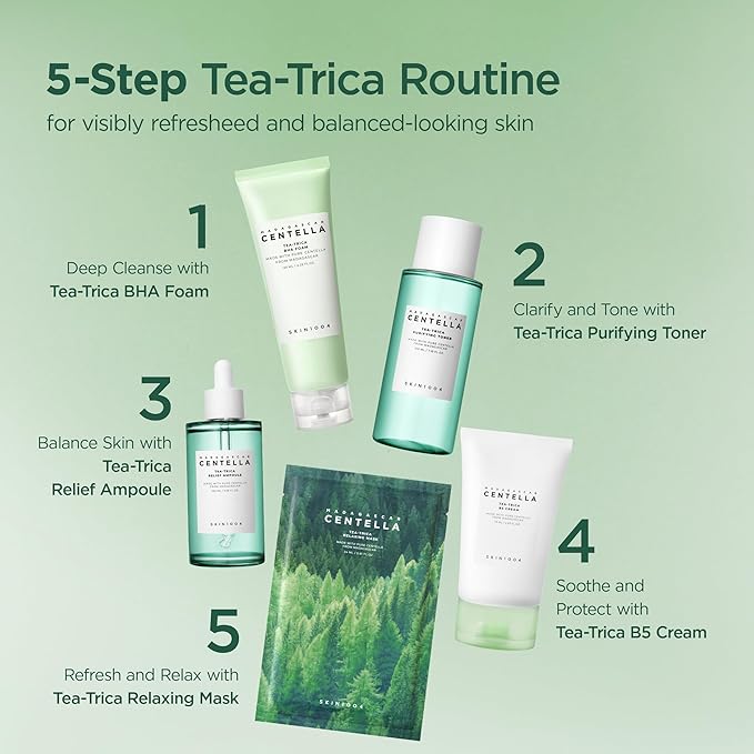 SKIN1004 Madagascar Centella Tea-Trica Relaxing Mask, Face Mask Skincare for Oily & Blemish Prone Skin, Soothing & Calming Relief Care for Sebum & Impurities, Korean Skin Care, 0.81 fl oz / 24ml * 5ea
