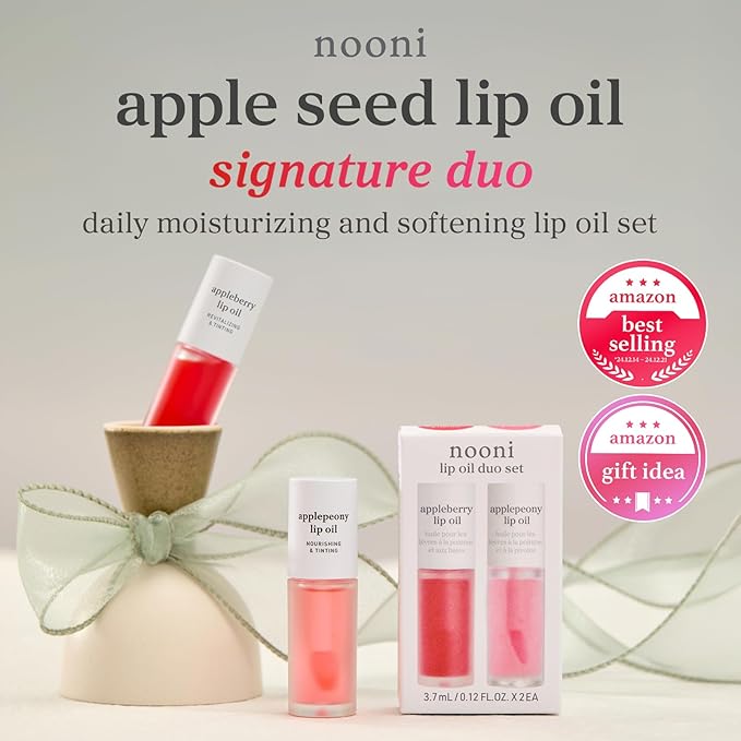 NOONI Korean Lip Oil Set - Appleberry & Applepeony - Long-Lasting, Moisturizing, Revitalizing - Waterproof, No Peel Off, Stocking Stuffers (3EA, 0.12 fl oz)