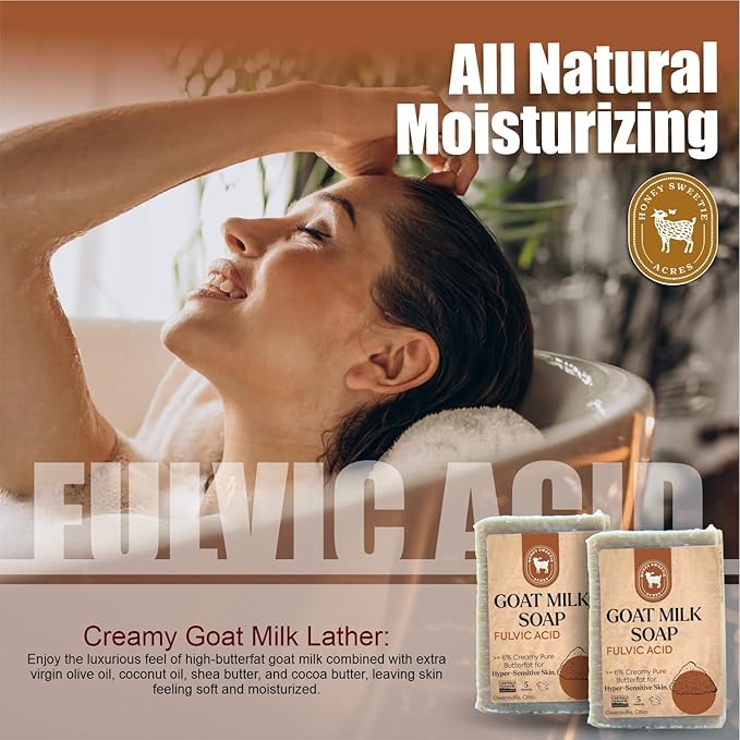 Honey Sweetie Acres 2-Pack Fulvic Acid Goat Milk Soap - Handmade 5 oz Bar, Made with Natural Ingredients, Moisturizing & Gentle, Made in the USA
