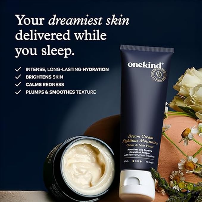 Onekind Night Moisturizer for Face, Hydrating Dream Cream for Wrinkles, Night Cream for Women Anti Aging with Squalane, Rosehip & Shea Butter for Dry & Sensitive Skin – 1.7 oz (2 pack)