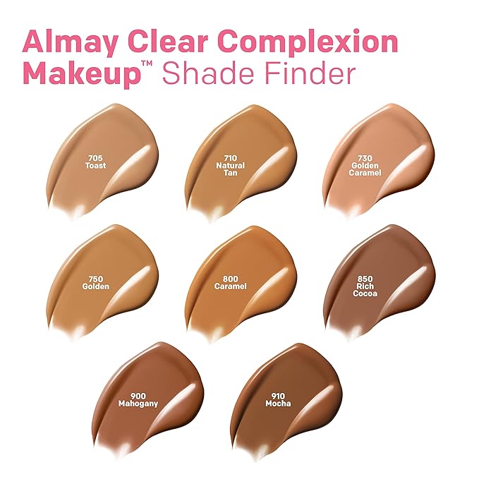 Almay Clear Complexion Acne Foundation Makeup with Salicylic Acid - Lightweight, Medium Coverage, Hypoallergenic, Fragrance-Free, for Sensitive Skin, 400 Neutral, 1 fl oz. (Pack of 4)