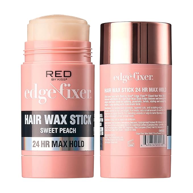 Red by Kiss Hair Wax Stick 24HR Max Hold Edge Fixer Edge Control Pomade Non-Sticky, Non-Oily Flake Free Hair Styling Wax (Sweet Peach)