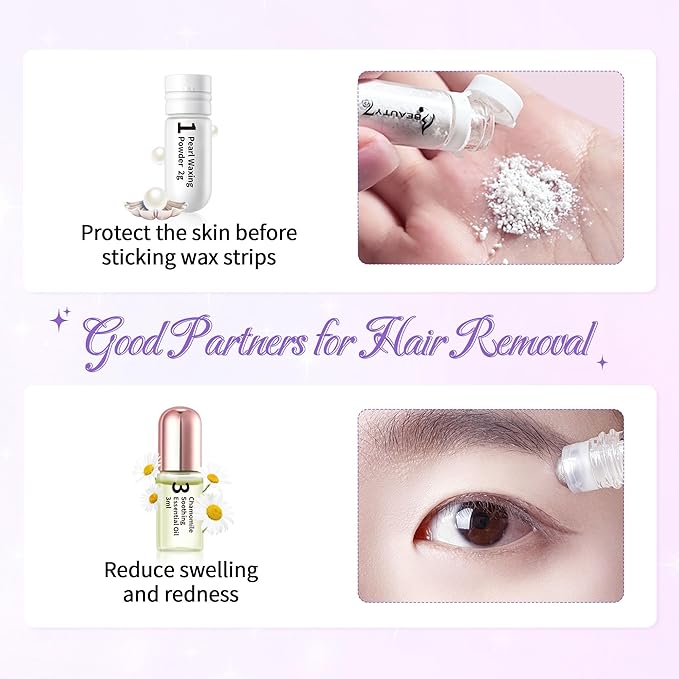 Beauty7 Sensitive High Arched Eyebrow Wax Strips, Eyebrow Waxing Strip 24 Strips with Pearl Powder Essential Oil for Sensitive Skin for Women