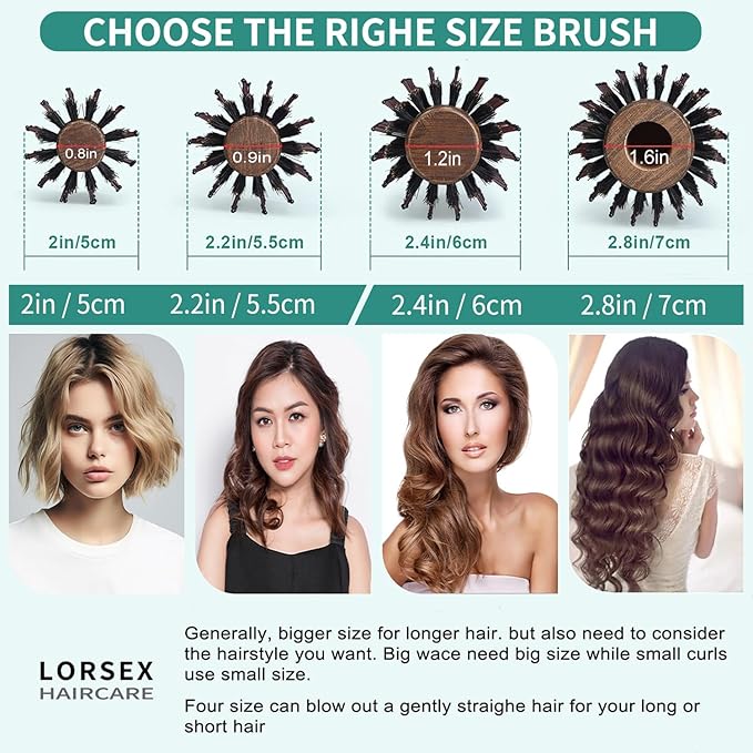 Round Brush for Blow Drying, LORSEX Boar Bristle Hair brush for Women Men, Round Hairbrush for Add Shine/Volume, Minimize Damage (2.4Inch)