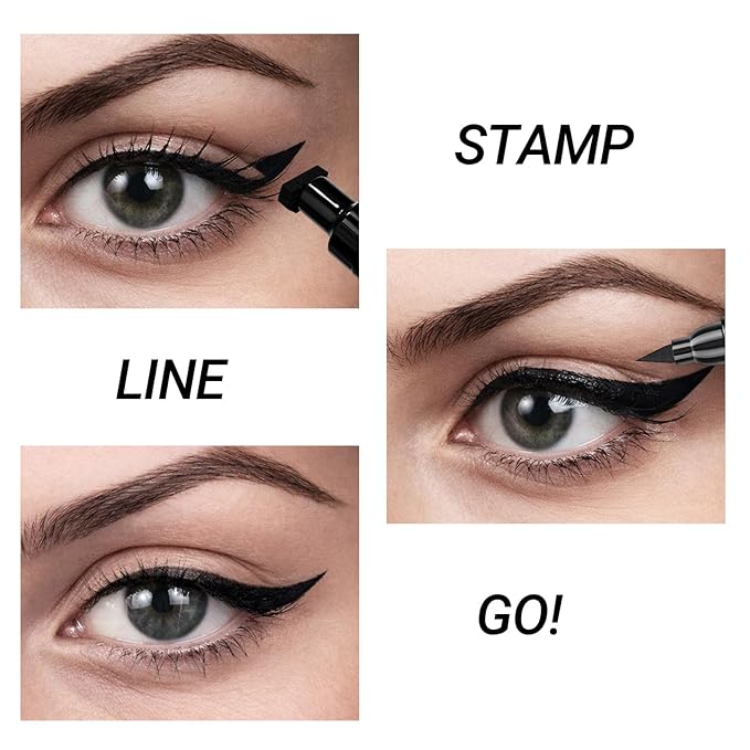 Erinde Winged Eyeliner Stamp, Waterproof Liquid Eye Liner & Stamp for Perfect Cat Eye, Smudge-Proof Cat Eye Liner Cat Stencil Tool, Quick & Easy Black Wingliner, 1 PC