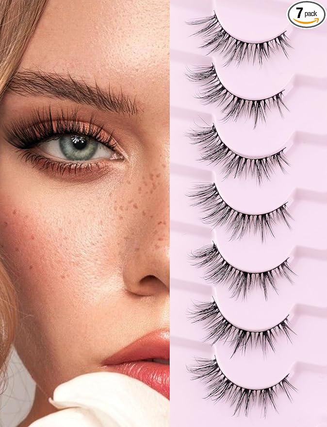 Cat Eye Lashes Wispy Eyelashes Manga Cat Eyelashes Natural Look 15mm Wispy False Lashes 3D Volume Fake Eyelashes Anime Lash Soft Faux Mink Lashes 7 Pairs Lashes Pack Siligli