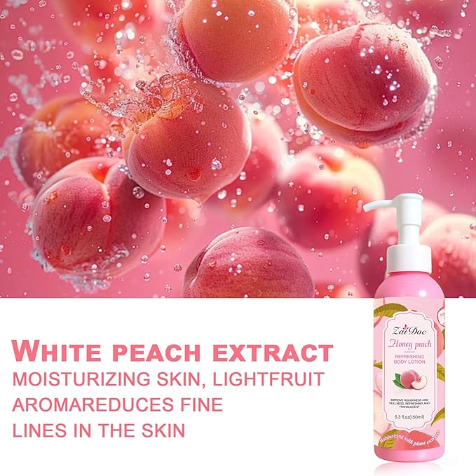 Body Lotion, 24hr Moisturizing & Deep Hydration, Absorbs Instantly Moisturizer for All Skin Types, 5.3 fl oz (1 Pack, Peach)
