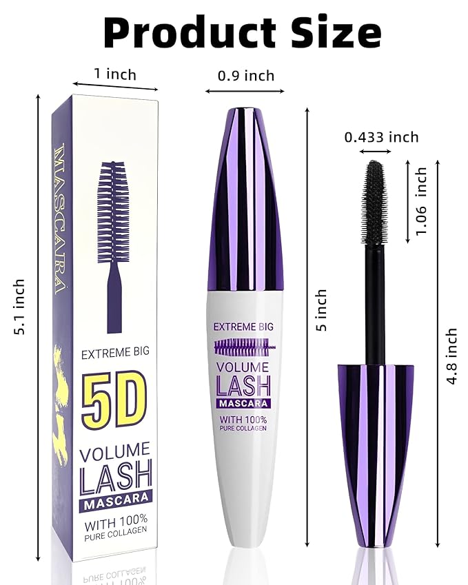 5D Waterproof Mascara Black Volume and Length,Fiber Colored Mascara for Eyelashes,Longlasting Curling Colorful rimel de pestañas,Mother's Day Eye Makeup Gift for Older Women 60 Plus Girl