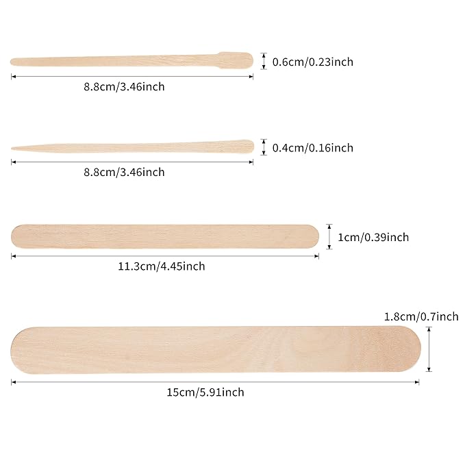 EWVVSS 4 Style 1000 Pcs Waxing Sticks Assorted Wax Applicator Sticks for Body Legs Face with Small Medium Large Sizes Wood Popsicle Sticks for Waxing Or Wood Craft Sticks