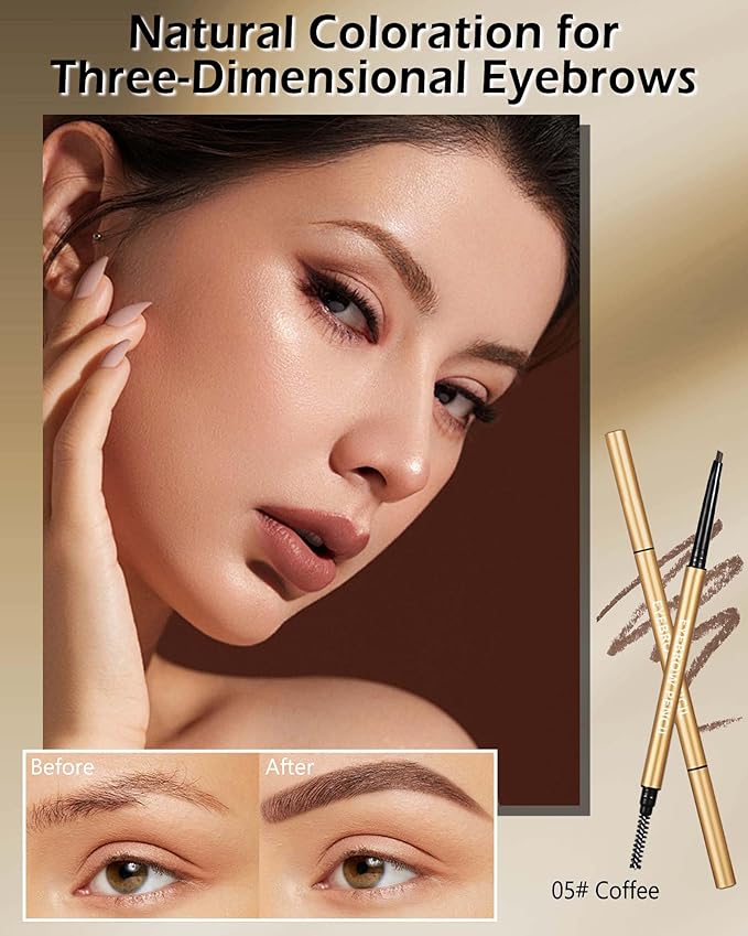 Eyebrow Pencil,12Pcs Coffee Ultra-Fine Retractable Eye Brow Pencil for Women,Long-Lasting Waterproof Eyebrow Tint Pen for Define Shape and Fill Brows,Women's Day Eye Makeup Gift for Women-05