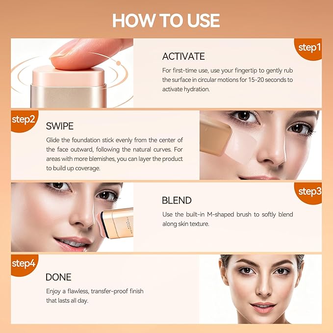 Korean Foundation Stick Foundation for Mature Skin Tint, Buildable Light to Full Coverage Foundation Makeup Concealer, Dual-Ended with Brush for All Skin - Natural Dewy Finish (LIGHT BROWN)