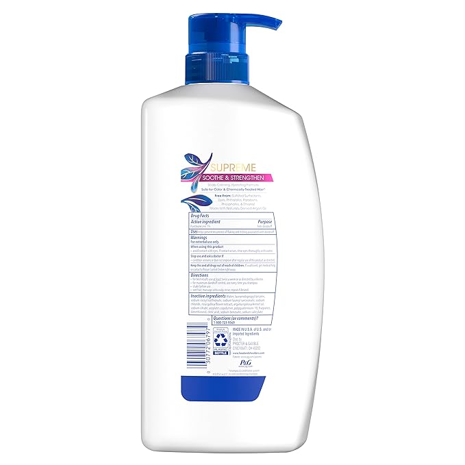 Head & Shoulders Supreme Anti-Dandruff Shampoo with Argan Oil and Rose Essence, 1% Pyrithione Zinc, Sulfate-Free, Deep Moisturization and Itch Control, 28.2 fl oz