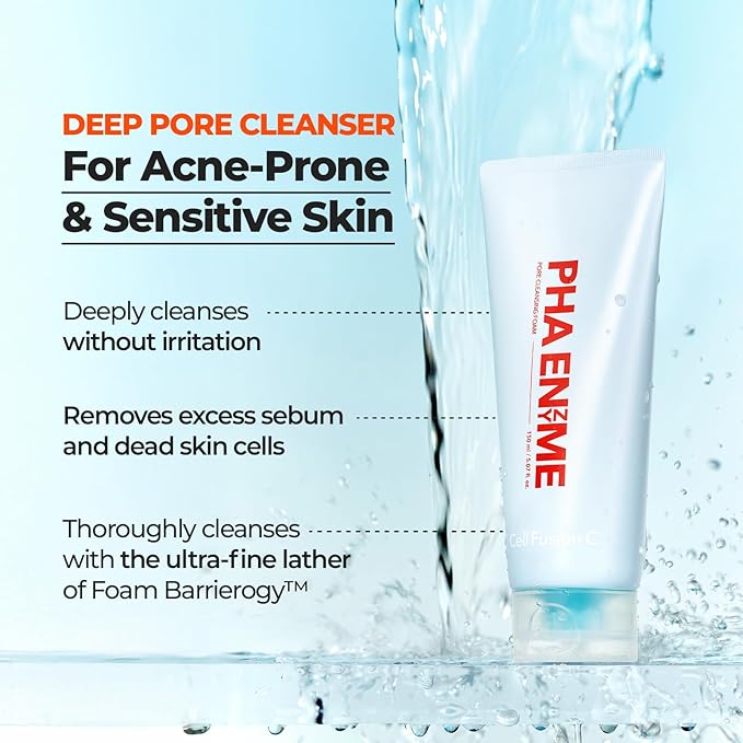 Cell Fusion C PHA Enzyme Pore Cleansing Foam – Face Wash for Acne-prone Skin, Blackheads & Clogged Pores, TOTARAXIN & Papain Enzyme, 5.07 fl.oz / 150ml