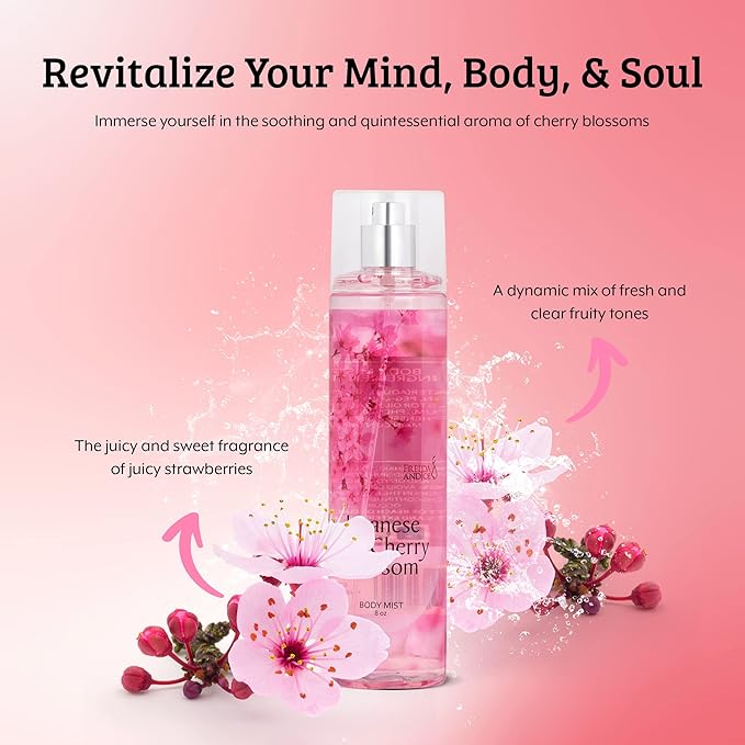 Freida and Joe Cherry Blossom Body Mist: A Luxurious 8 oz Gift for Her, Exquisite Floral Scent, Ideal Stocking Stuffer Fine Women Body Spray for Mom