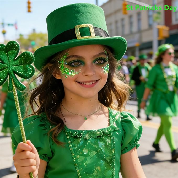 Go Ho Light Green Face Body Glitter,St Patricks Day Accessories - Sparkly Face Hair Glitter Makeup,Green Face Paint,Holographic Chunky Sequins Glitters for Eye Lip Hair