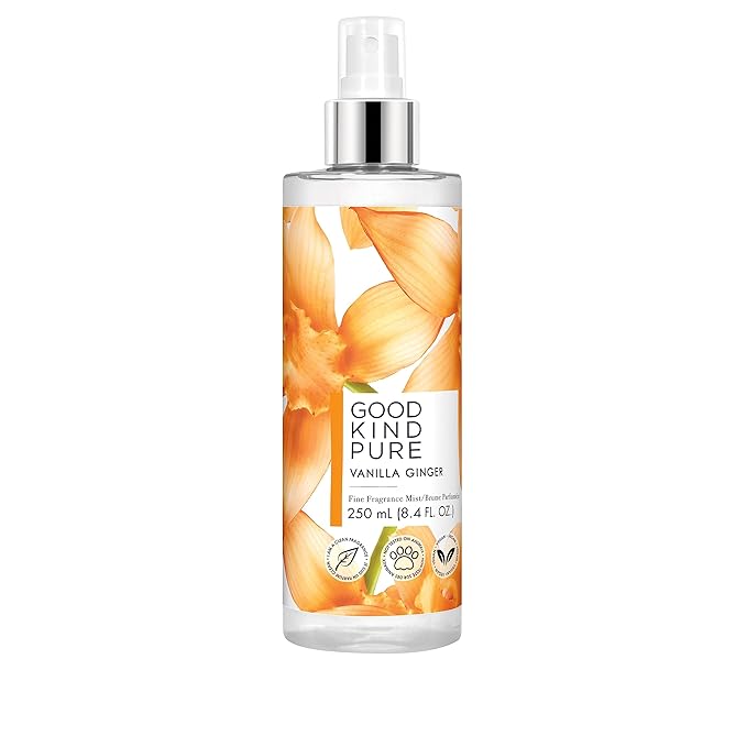 Good Kind Pure Vanilla Ginger Body Mist Spray - Energizing, Gourmand Fragrance - A blend of Casablanca Lily & Warm Vanilla - Clean, Vegan, & Long-Lasting Formula - 8.4 Fl Oz