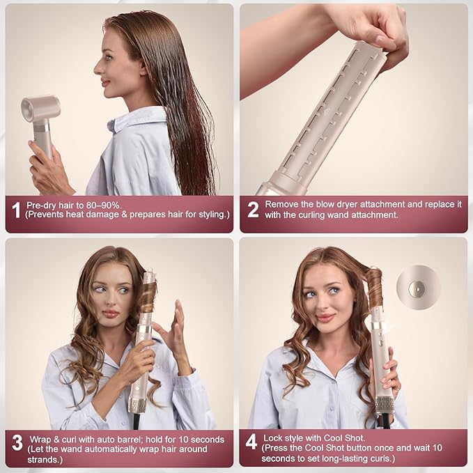 StyleVibe 6-in-1 Air Styler, Dual Voltage Hair Dryer & Blow Dryer Brush with Travel Case - Auto Wrap Curls (L/R), Fast Drying, Thermal Brush for Blowouts & Frizz-Free Volume, No Heat Damage