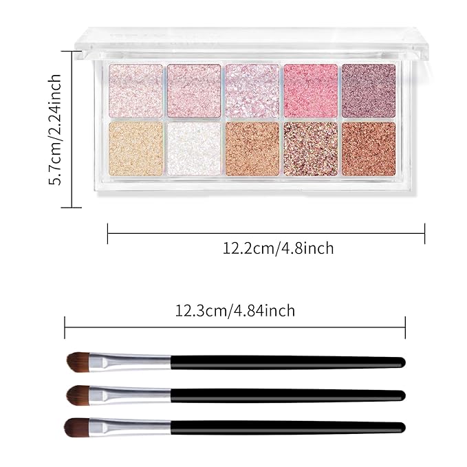 KYDA 10 Colors All Glitter Eyeshadow Palette, Sparkling Sequin Eyeshadow, Shiny Pearl Powder Eye Shadow, Multicolor Glitters Eyes Makeup, Pink Glitters Eyeshadsow Palette, Glitter Eyes Color