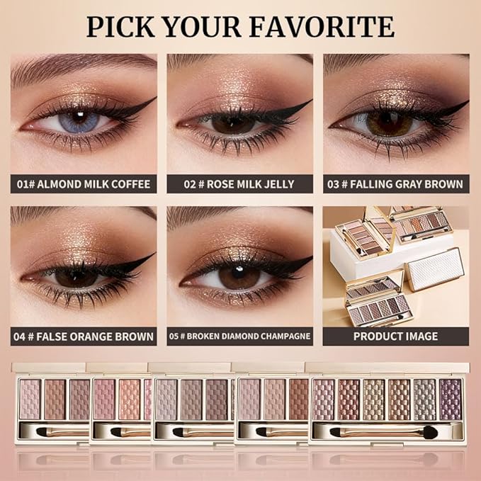 Shimmer & Metallic Eyeshadow Palette, 6 Glitter Shades — Silver Rose, Rose Copper, Antique Gold, Bronze Gold, Silver Diamond & Lavender Plum, High Pigment Long-Lasting Sparkle Eye Makeup 5