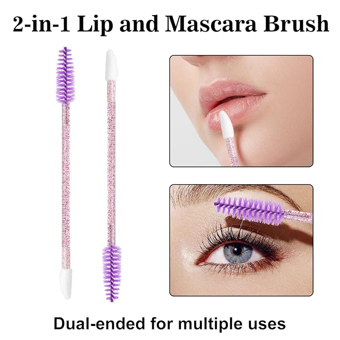 G2PLUS 100pcs Eyelash Brush Lip Brush, Dual Ended Eyelash Extension Brush, Purple Mascara Wands and Lipstick Applicator, Portable Makeup Brush for Eyebrow, Lip gross and Lash Extension