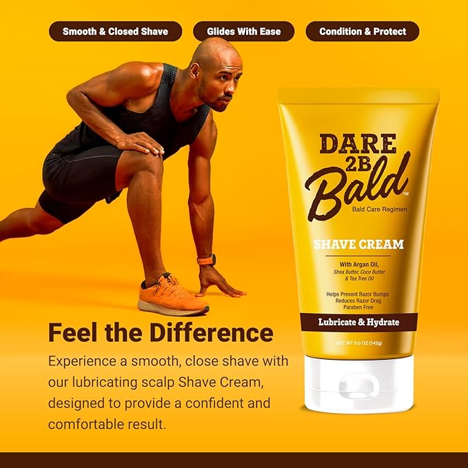 Dare 2B Bald Shaving Cream for Sensitive Skin Men | Natural Shaving Cream with Argan Oil, Shea Butter, Cocoa Butter & Tea Tree Oil | Bald Head Shave Lotion | Rich Hydration and Moisture - 5.0 OZ