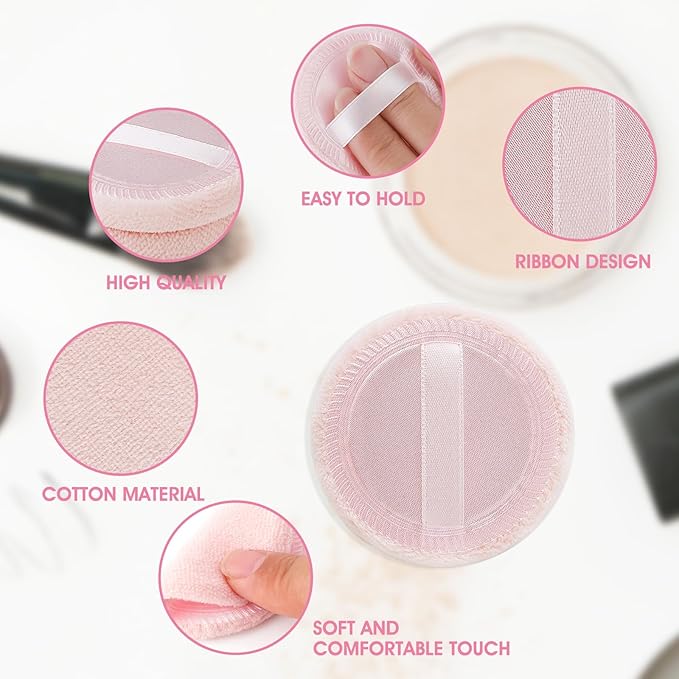 WLLHYF 12PCS Makeup Powder Puffs Pink Cotton Powder Puffs Round Powder Puff for Makeup Face Powder Velour Puffs for Loose Powder Washable (pink+skincolor-12pcs)
