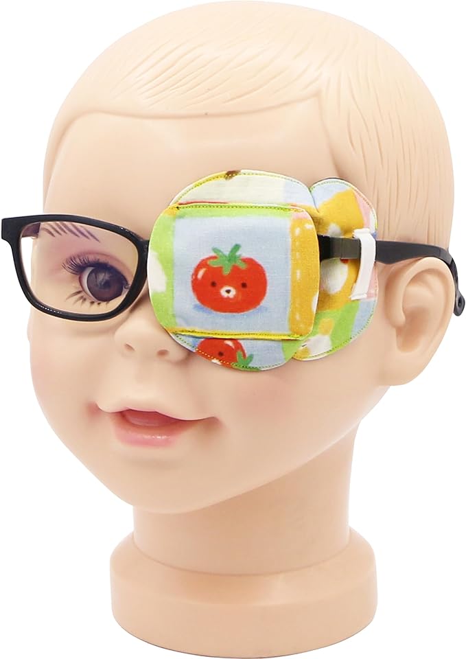 Astropic 3D Cotton & Silk Eye Patch for Kids | Boys Girls Eye Patch for Glasses | Medical Eyepatch for Children with Lazy Eye (Tomato, Left Eye)
