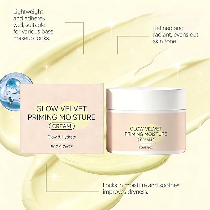 Glow Velvet Priming Moisture Cream – Korean Pore Blurring & Makeup Gripping Primer, Velvety Face Primer to Hydrate and Lock Makeup All Day, Moisturizer for All Skin Types including Mature Skin