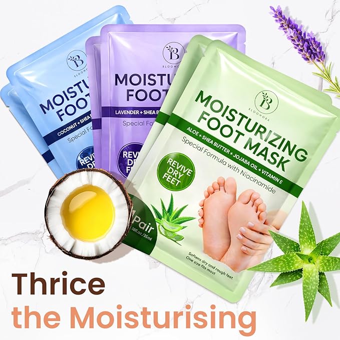 6 Pack Moisturizing Foot Mask for Dry Cracked Feet, Restoring & Hydrating Socks with Lavender, Shea Butter, Jojoba Oil & Vitamin E, Feet Mask for Women & Men Foot Care