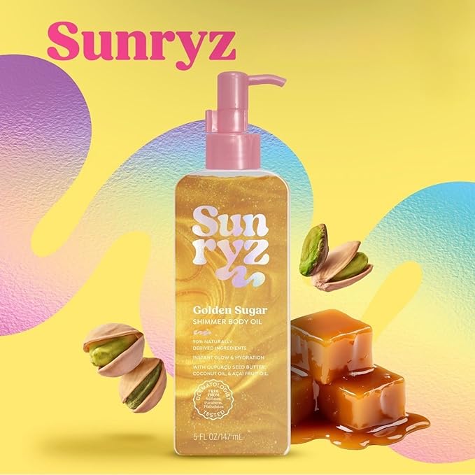 PDC Brands Sunryz Golden Sugar Shimmer Body Oil and Fragrance Mist, Limited Edition, 5 fl oz and 6 fl oz, 2 Piece Set (Golden Sugar)