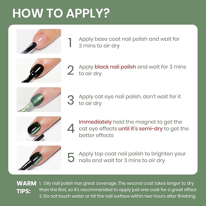 Magnetic Nail Lacquer Non Gel (Need Use Black Nail Polish), Quick Dry Cat Eye Nail Polish with Magnet Cateye Fingernail Polish Air Fast Drying Manicure